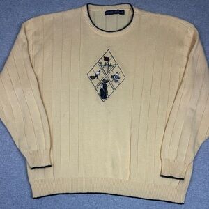Vtg Pinnacle Sweater Mens XL Yellow Golf Diamond Textured Knit Crew Prep‎ Club
